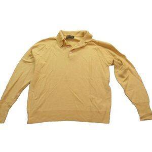 Cross Creek Sweater Mens Large Yellow 100% Virgin Merino Wool Polo Pullover Knit